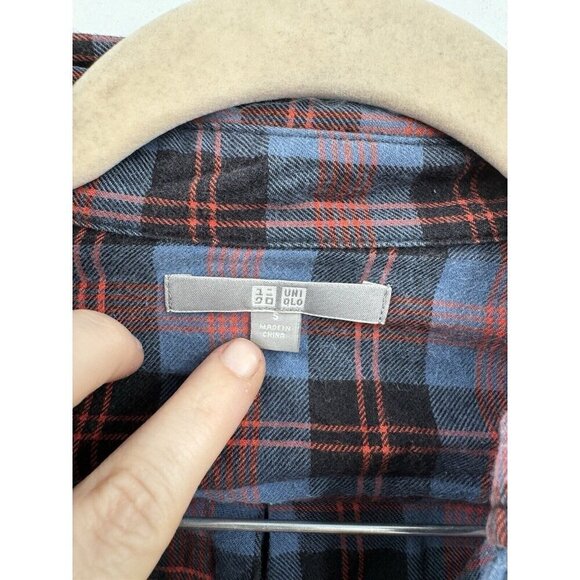 Uniqlo Button Up Shirt Women Small Purple Plaid Long Sleeve‎ Flannel Western - Picture 5 of 7